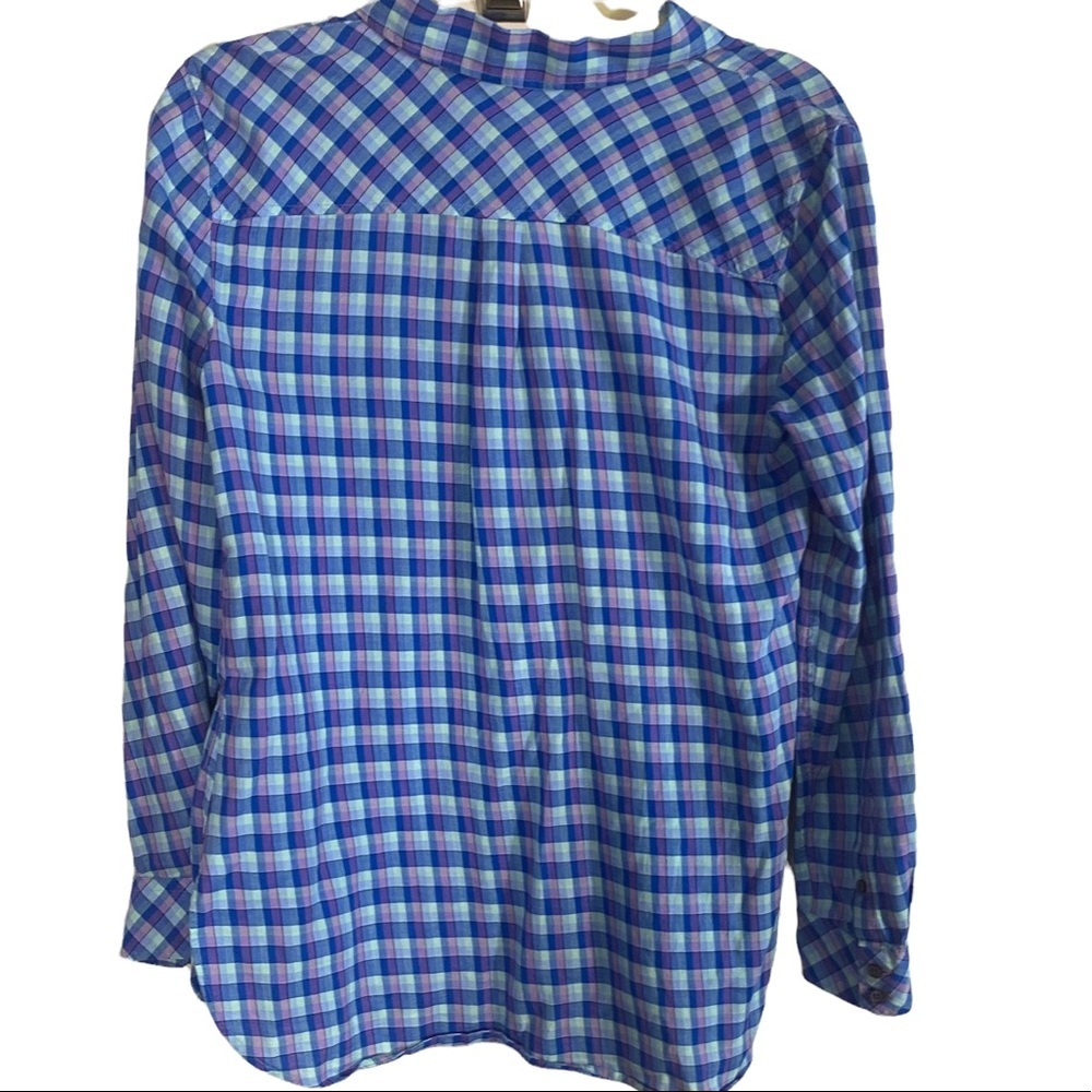 Talbots Pastel Blue Plaid Button Down 100% cotton Sz Small - Picture 2 of 7